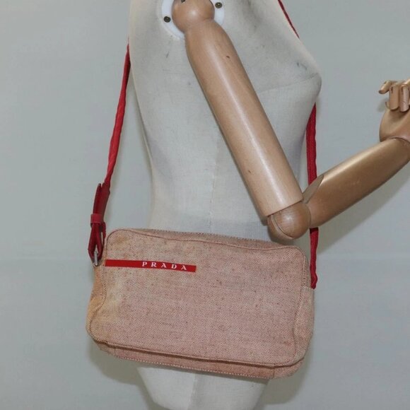 PRADA Sports Shoulder Bag Canvas Beige Red Auth - Picture 14 of 16